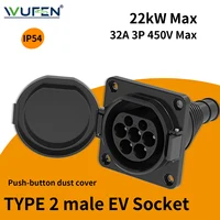 WUFEN EVSE ประเภท 2 ซ็อกเก็ตชาย 16A & 32A 1P & 3P สําหรับรถยนต์ไฟฟ้ารถด้านข้าง Charger IEC 62196 ประเภท 2 ซ็อกเก็ต EV Charger SOCKET 32A 1