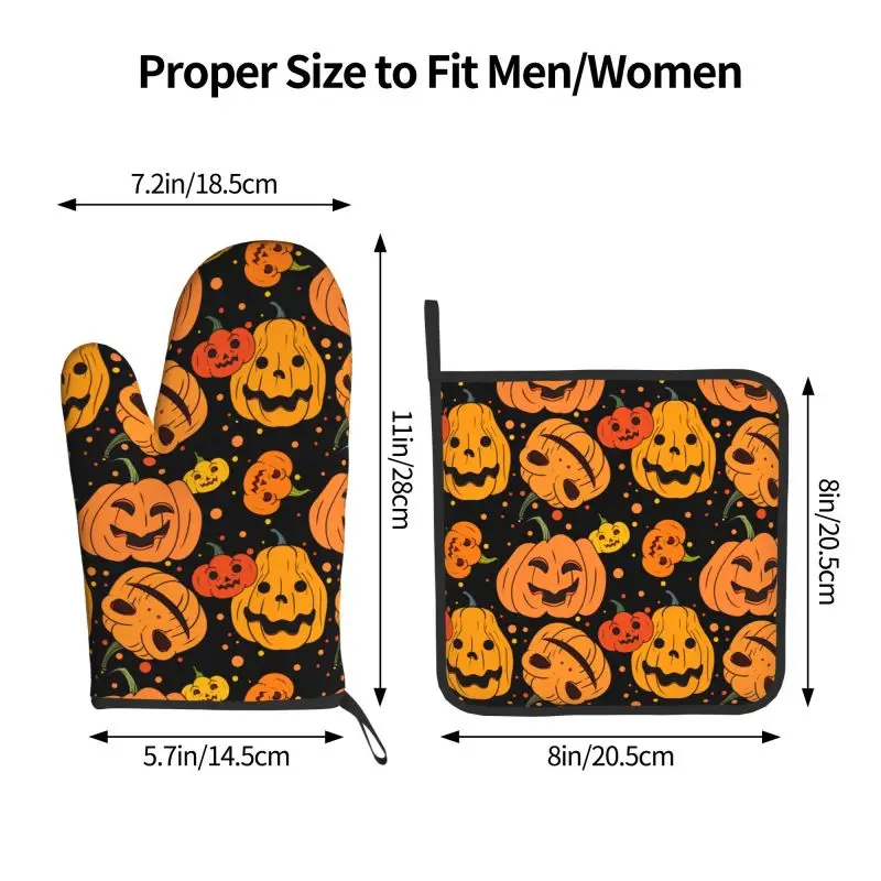 Halloween Pumpkin Oven Mitts and Pot Holders Sets Heat Resistant for Baking BBQ Cooking Holiday Decor