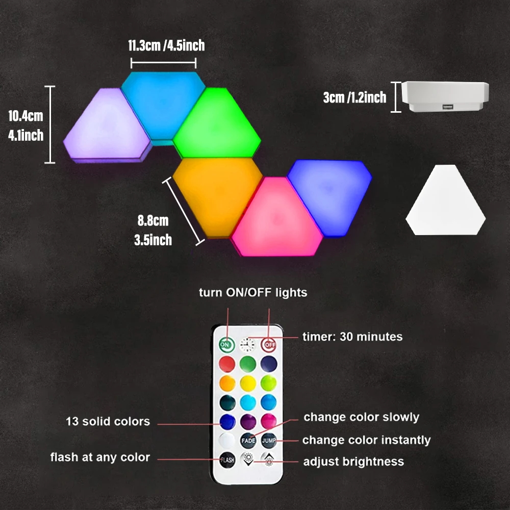LED Triangle Wall Light USB Touch Night Light RGB Ambient Light Remote Control Indoor Game Room Bedroom Bedside Decorative Light dinosaur light