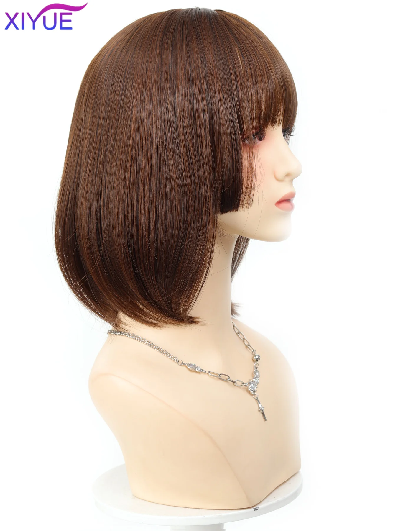 Short Black Brown Synthetic Natural Hair Wigs for Women Bob Straight Wig with Bangs High Temperature Daily Cosplay Party Wigs