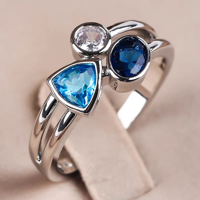 Vintage New Irregular Blue Color Stone Ring Retro Style Women's Ring For Women Fashion Jewelry 2023 Custom Jewelry 1