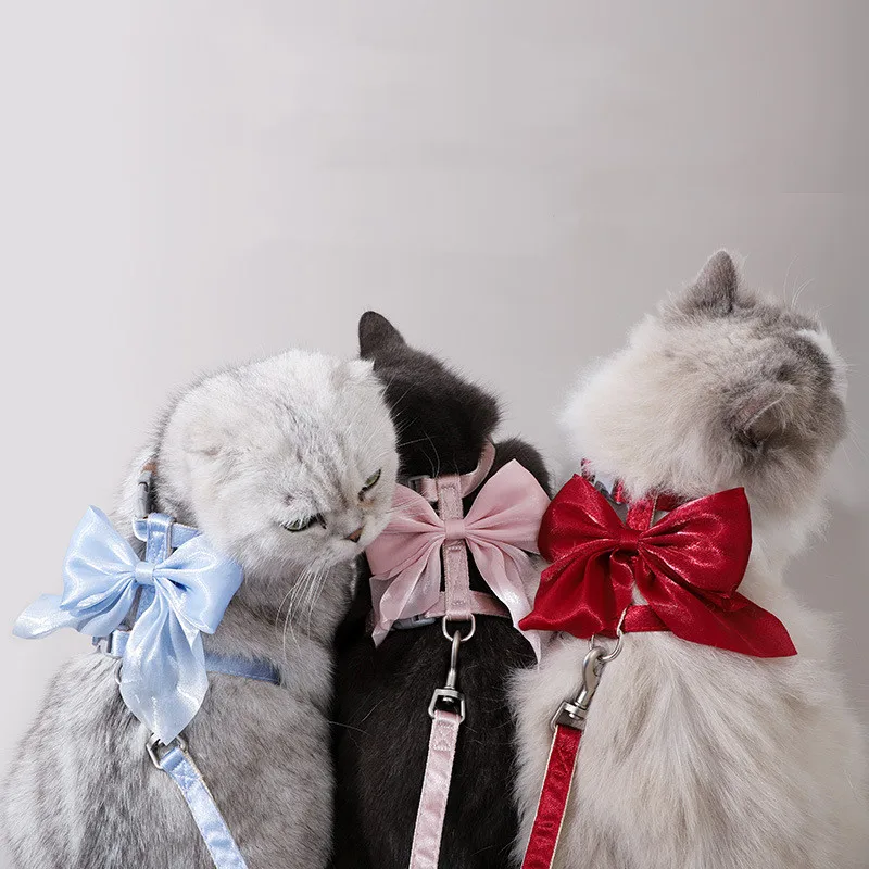 Cat Harness And Leash Set With Bow, Adjustable Escape Proof Vest_voghion.com