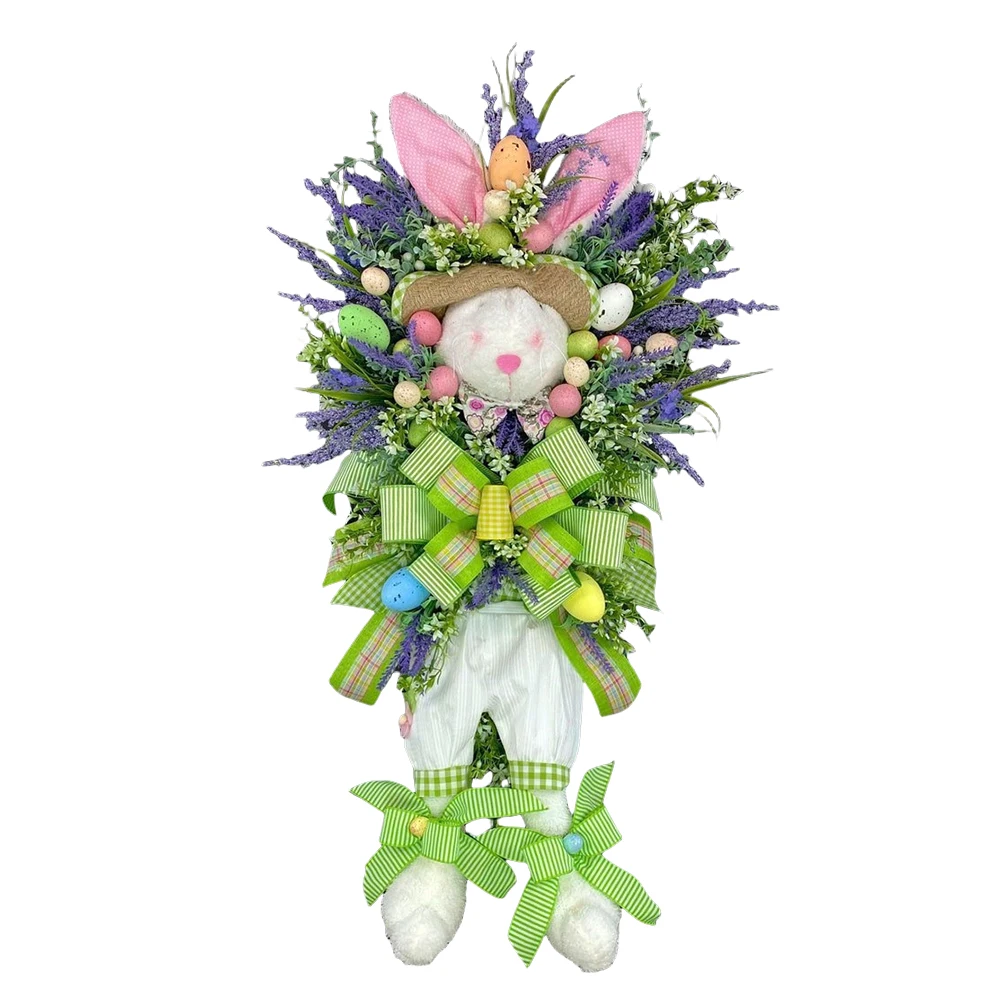 Easter Lavender Egg Bunny Wreath Festival Theme Front Door Bunny Wreath Ornament Farmhouse Egg Rabbit Garland for Outdoor Use