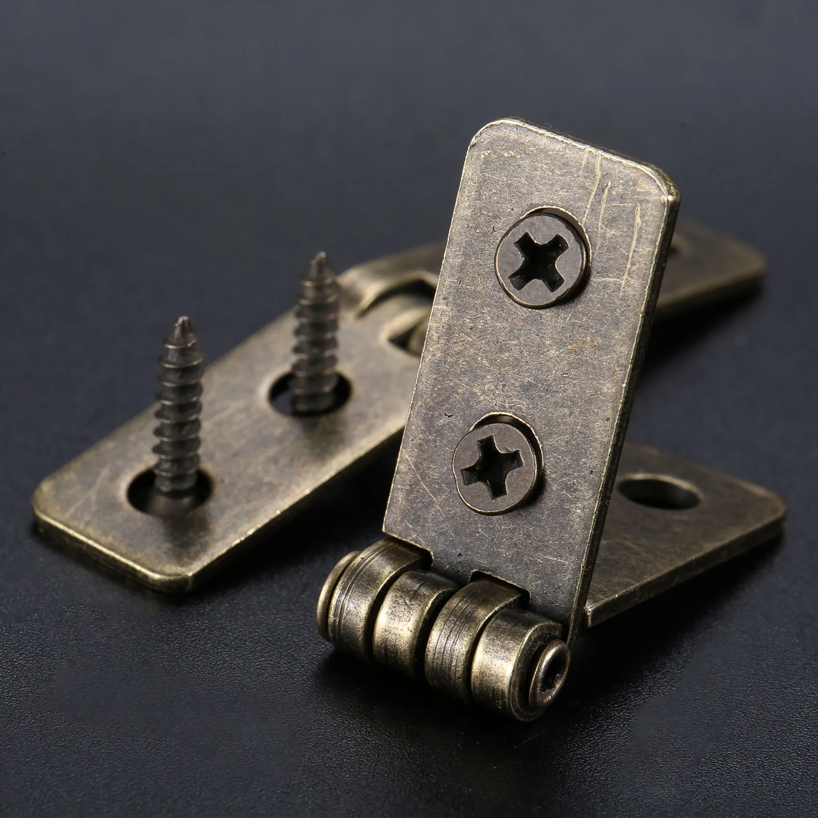 2Pcs Antique Bronze Rectangle Hinges Furniture Connector Box Hinges with Screws for Drawer Cabinet Door Luggage Jewelry Wood Box