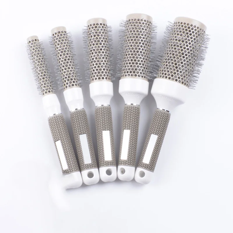 6Sizes Hair Styling Brush Nylon Comb Cylinder Curly Hair Rolling Comb Thermal Aluminum Tube Round Barrel Hair Comb Curly Tool 2