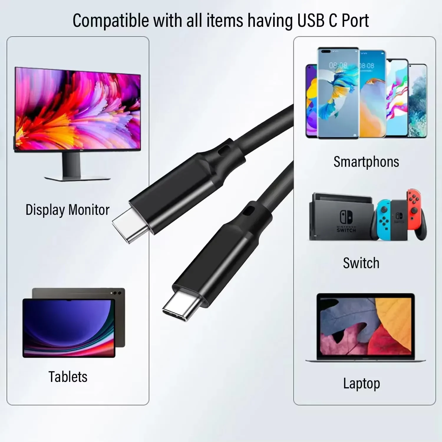 High-Speed USB-C to USB-C 100W PD Charging & Data Transfer Cable with 8K Video Output