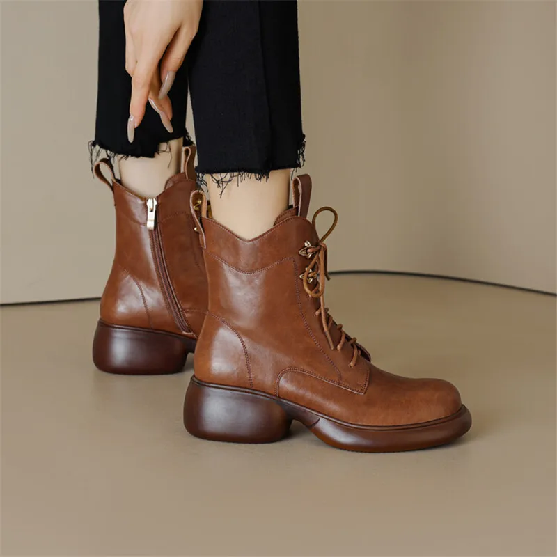 

New Autumn/Winter Women Boots Round Toe Chunky Heel Boots for Women Lace Short Boots Zapatos Mujer Platform Shoes High Heels
