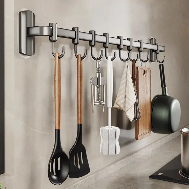 Kitchen Hooks Without Drilling Hanging Rods, Kitchen Storage Racks, Aluminum Materials, Row Hooks, Wall Mounted Storage Racks