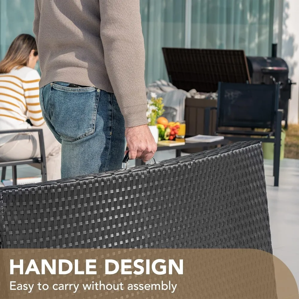 Patio Chaise Lounge Sets Outdoor Rattan Adjustable Back 3 Pieces Cushioned Patio Folding Chaise Lounge with Folding Table 4