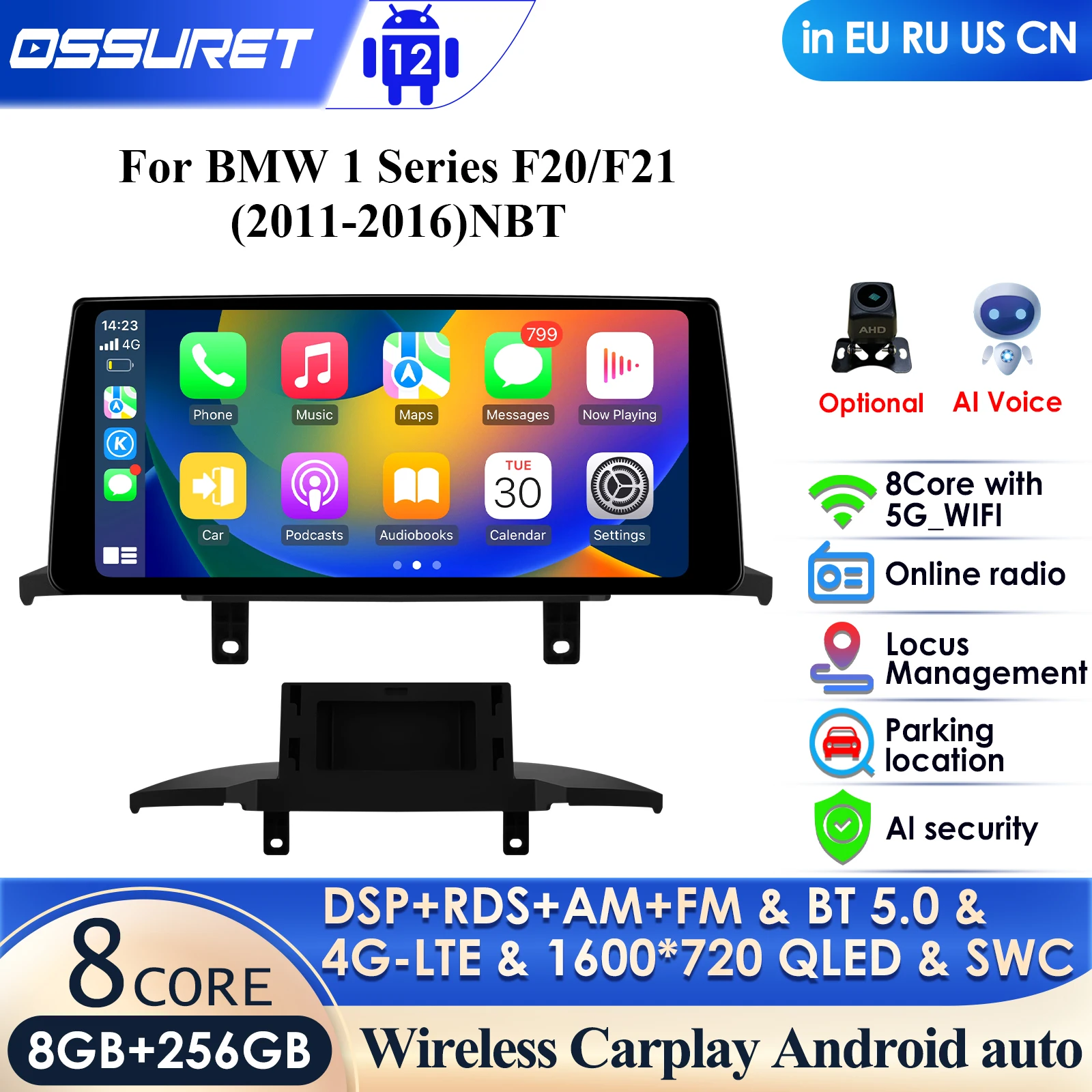 

Carplay 4G 10.33" 8GB+256GB DSP Car Radio Android for BMW 1 Series F20 F21 NBT Multimedia Player Navigation GPS 2 Din Stereo DSP