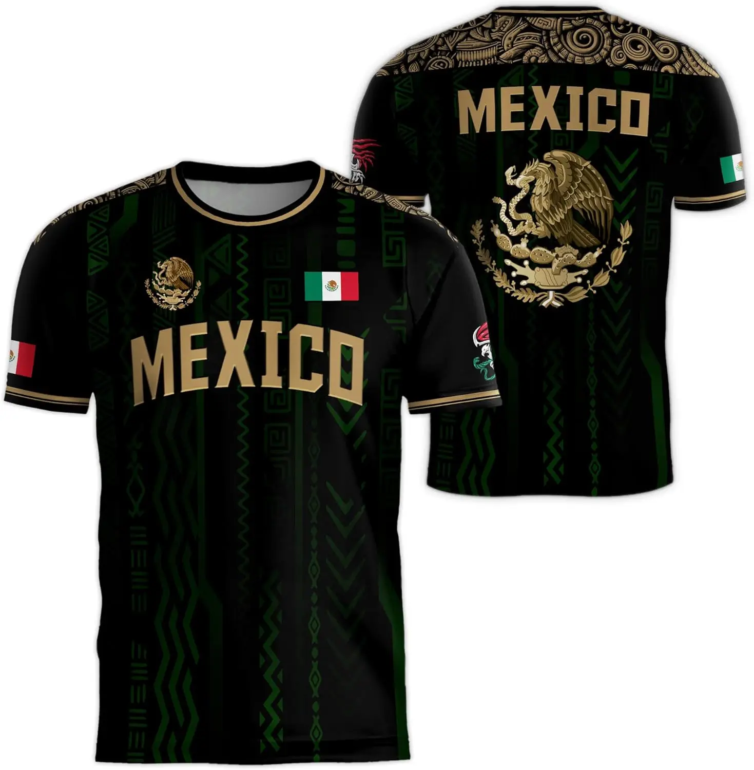 Mexico National Flag Print T Shirt For Men Funny 3D Eagle Pattern Short Sleeve Tees Outdoor Football Sports Clothing Casual Tops - Image 5