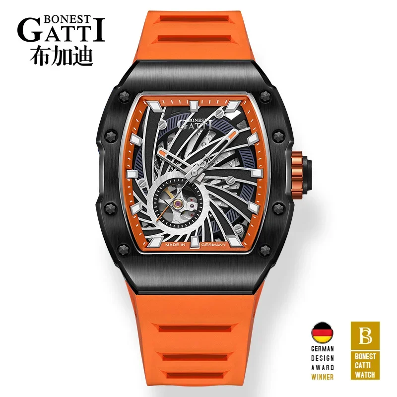BONEST GATTI Vortex Dial Design Waterproof Men's Fully Automatic Mechanical Watch