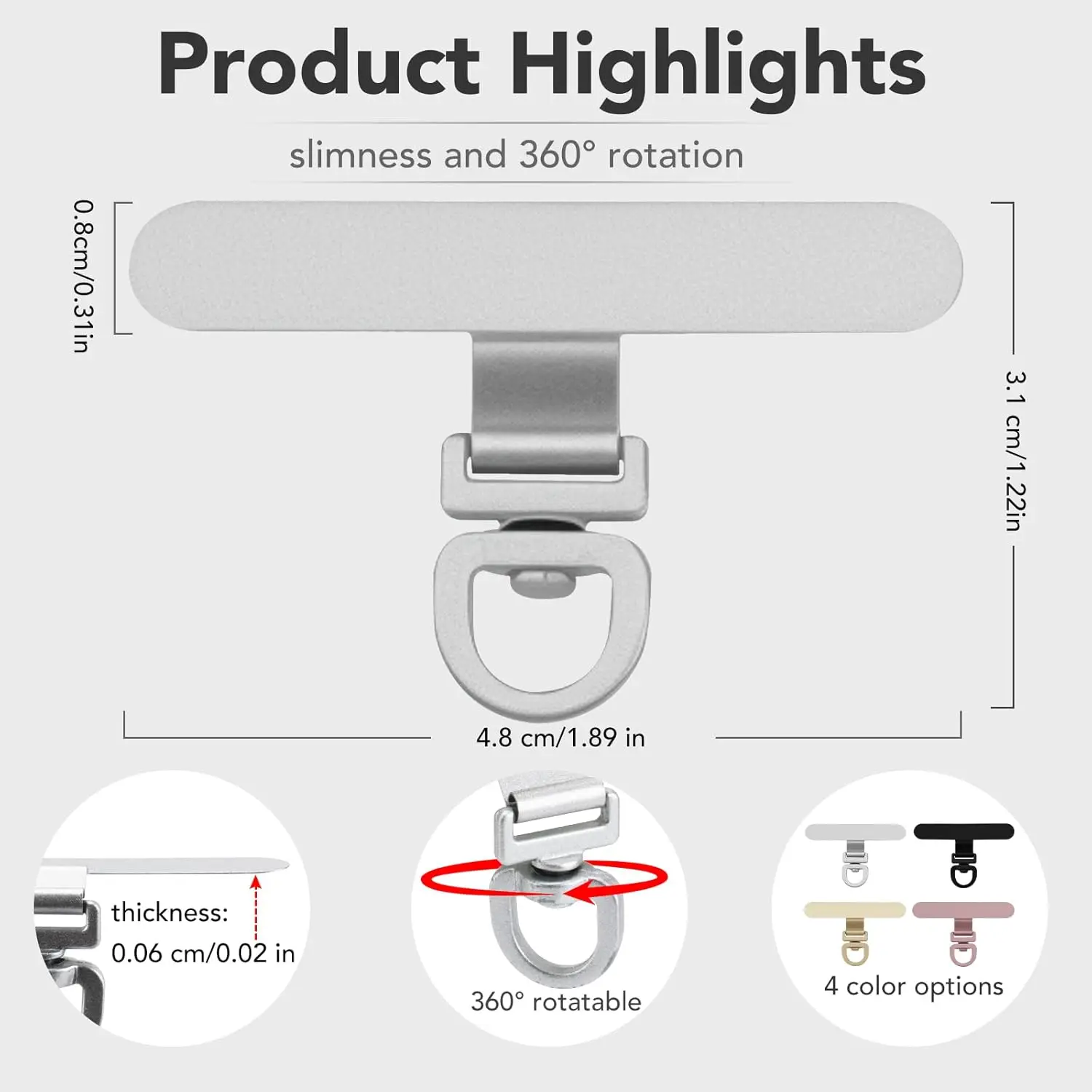 Rotating Stainless Steel Phone Tether Tab with Universal Holder Adapter