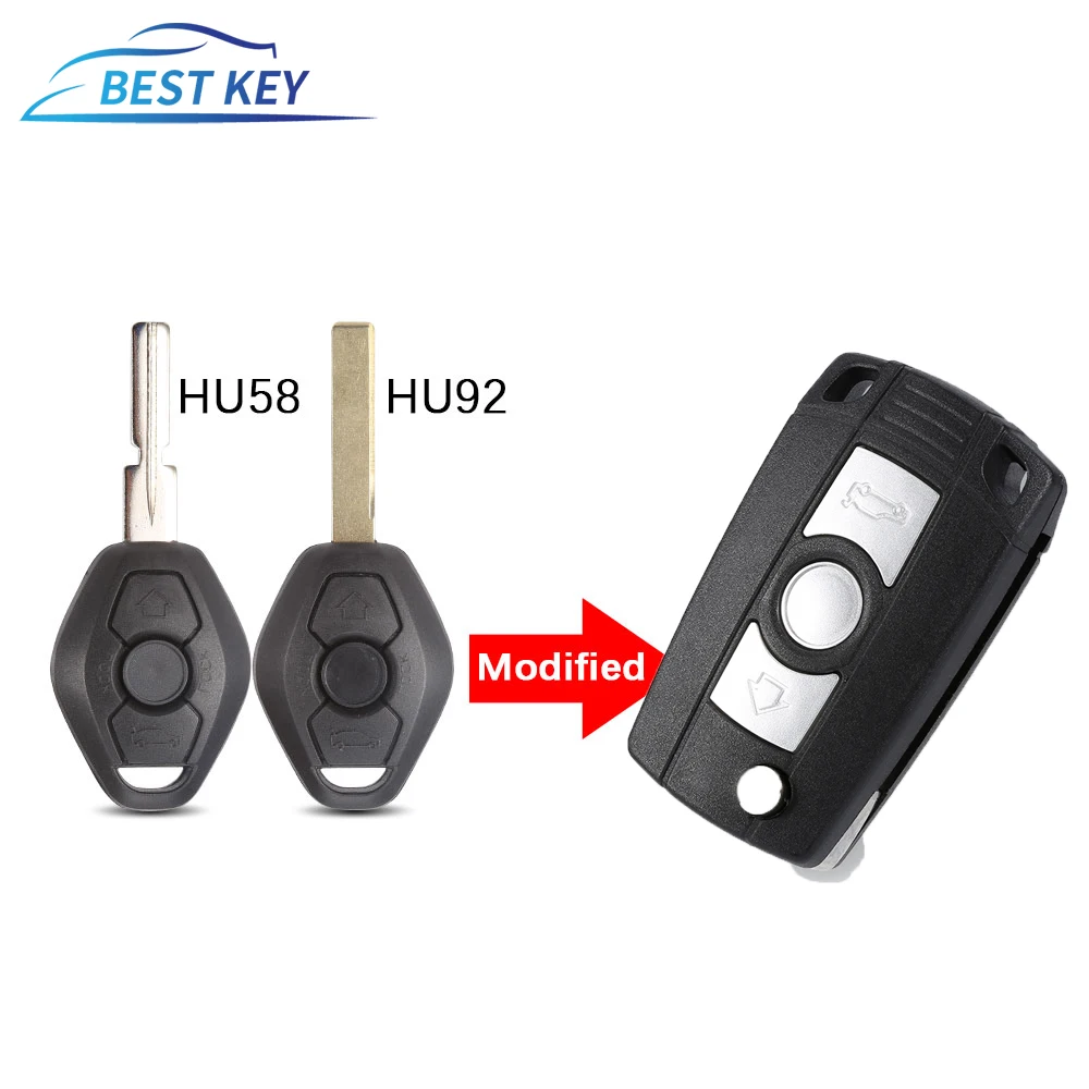 BESTKEYModified Flip 3 Buttons Remote Key Shell For BMW Z3 Z4 X3 X5 46 E60 E83 E53 E36 E38 With HU58/HU92 Blade Case Folding Fob okey remote control car key 3 buttons for bmw e38 e39 e46 x3 x5 z3 z4 1 3 5 7 series cas2 system with hu92 blade 46 chip