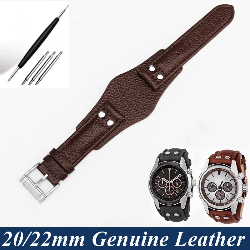 Genuine Leather Pebble Grain Watch Strap - 20/22mm Vintage Retro Men's Bracelet
