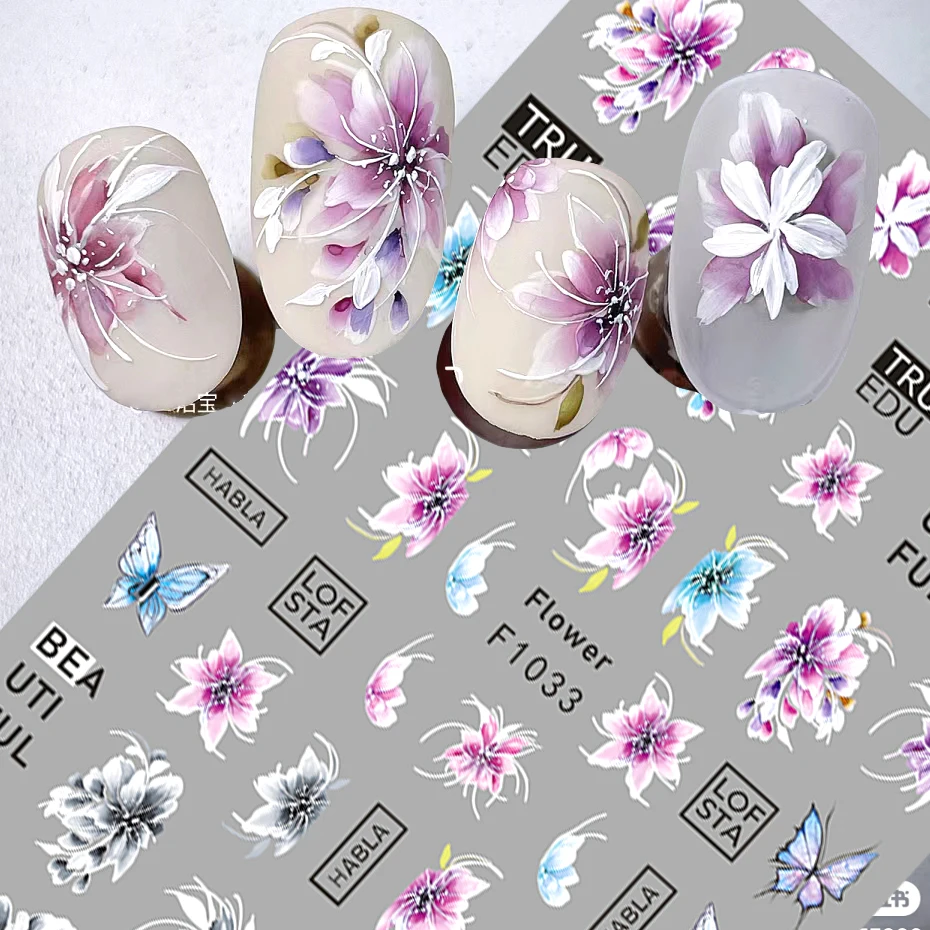 3D Lace Flowers Nail Stickers Purple Blossom Floral Butterfly Summer Nail Art Decals Decorations Adhesive Slider Tattoo Manicure nail stickers nail art decoration nail decals flower stickers