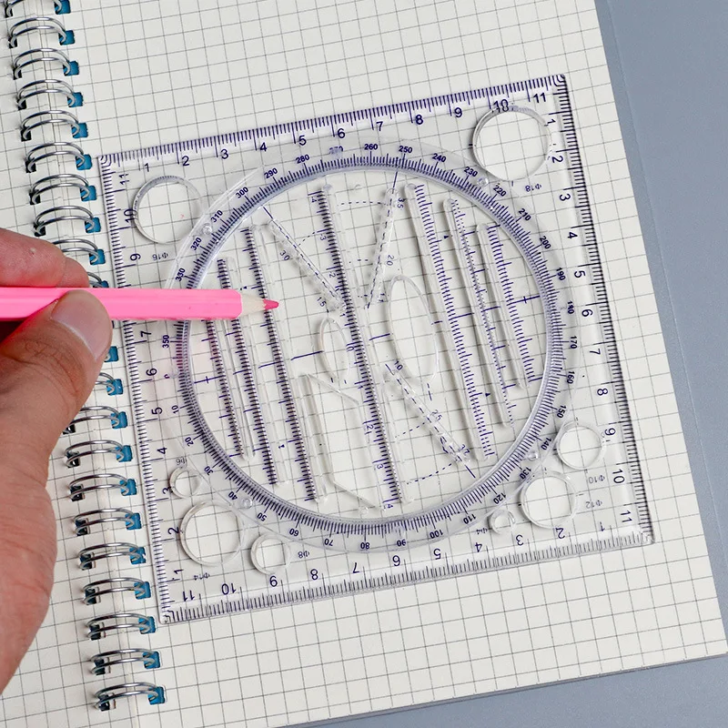 1/2pcs Multi-Functional Geometry Drawing Ruler, Transparent Protractor, Rotatable Ruler, 3D Scale Ruler for Drafting