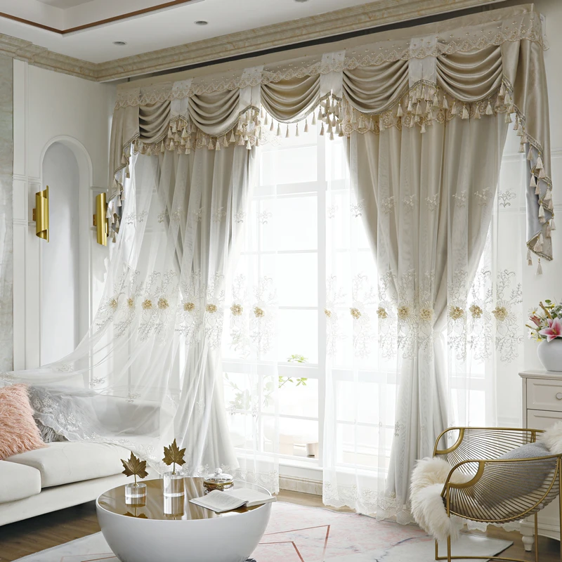 

Modern European Luxury for Living Room Bedroom Embroidered Tulle Velvet Fabric and Yarn Integrated Curtain Blackout Curtains