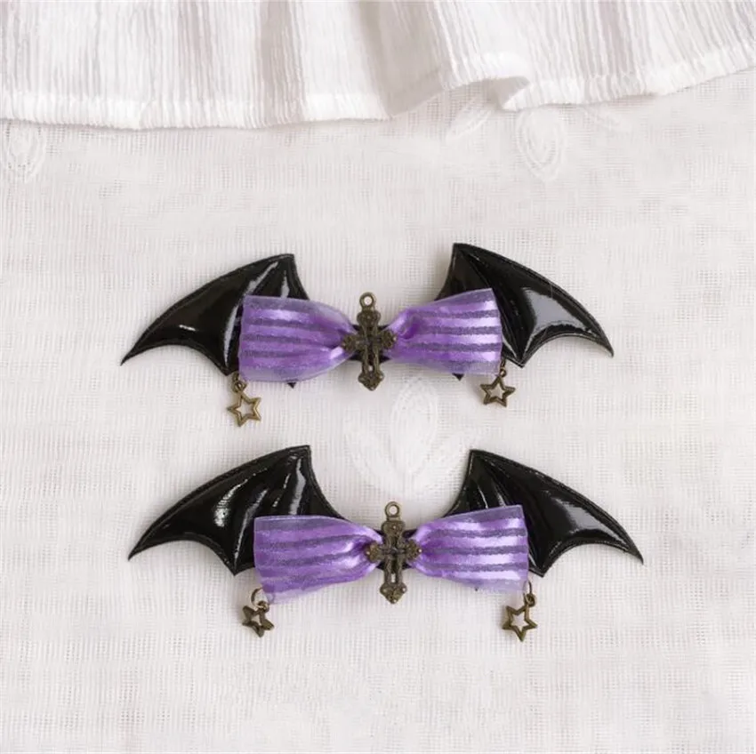 Enchanting Halloween Elegance: A Glimpse of the Lovely Irresistible and Creepy Delight of the 1pair Purple Bat Hairpin Children Costume Headdress