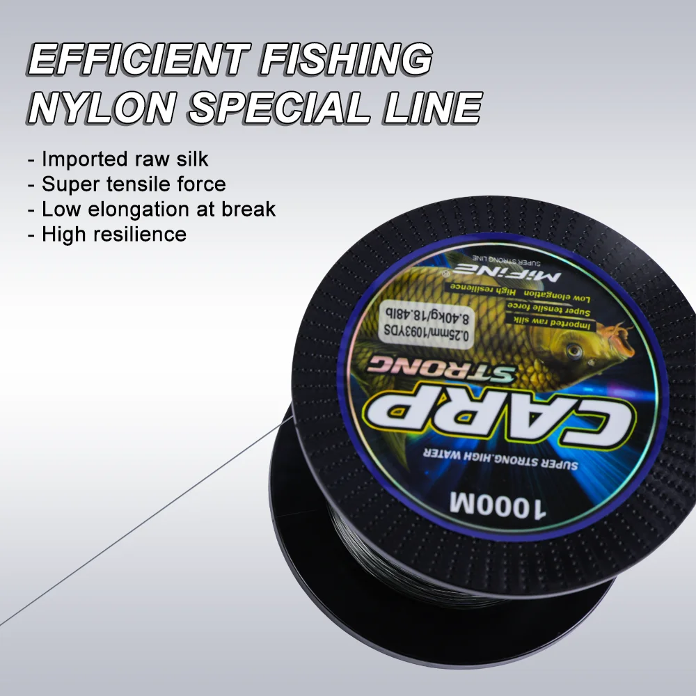 MIFINE CARP 초강력 낚싯줄, 나일론, 높은 내마모성, 잉어 페스카 라인, 와이어 액세서리, 1000m, 12LB-59LB