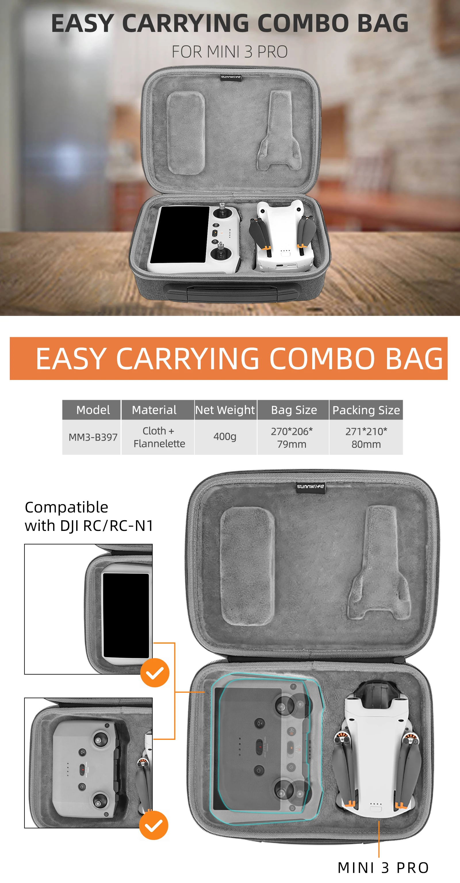 for DJI Mini 3 pro Storage Bag DJI RC remote controller case Portable Carrying Box Case Handbag Smart Controller Accessories