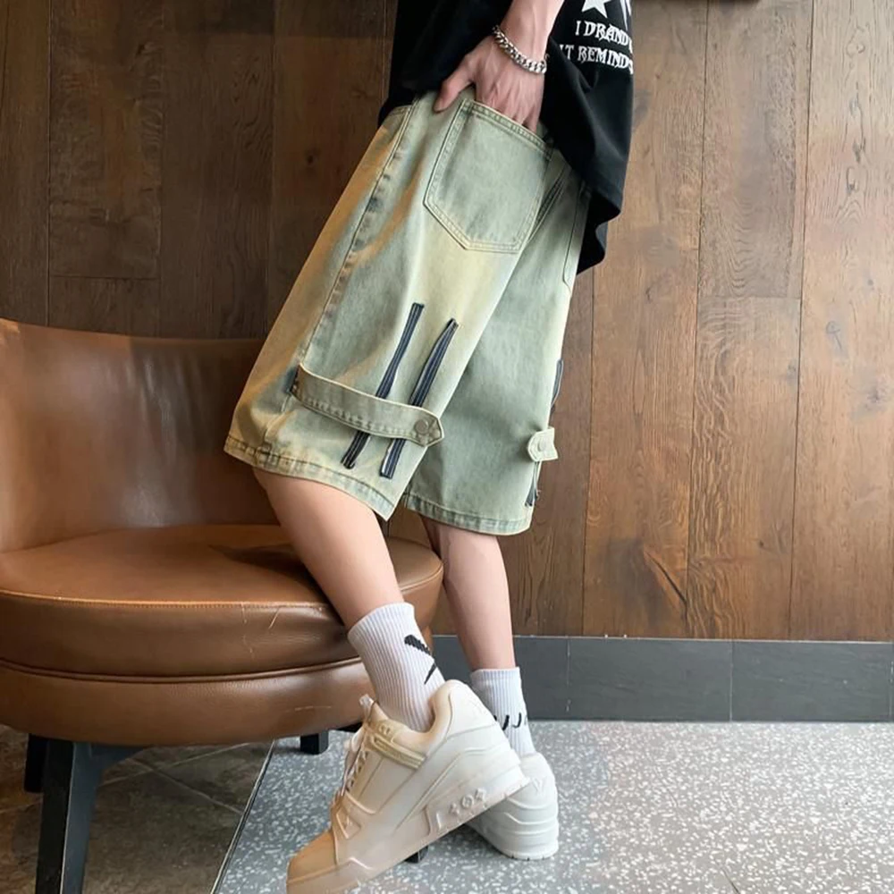 American Street Retro Zipper Five-point Pants Men's High Street Hip-hop Summer Thin Section Old Straight Y2K Washed Denim Shorts