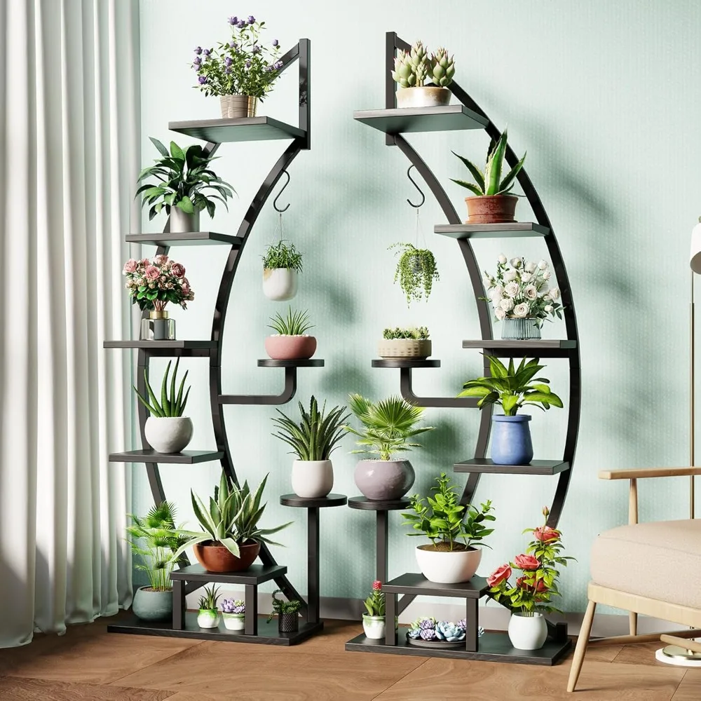 YOLENY 2 Pcs 6 Tier 9 Potted Metal Plant Stand Plant Stands for Indoor Plants Multiple, Shelf for Planter Display