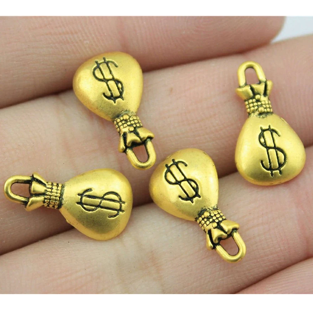 10pcs 17x10mm 3 색 골동품 골드 골동품 실버 색상 골동품 청동 매력 돈 가방 매력 돈을위한 행운의 매력