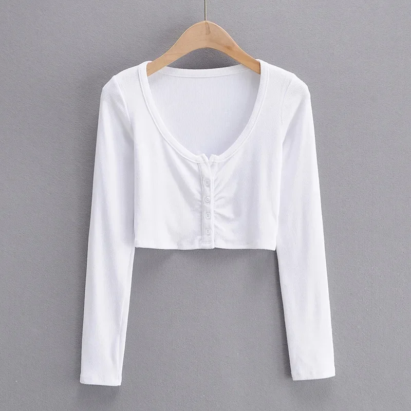 Sexy Women's V-Neck Tank Tops T-Shirt Short Sleeve Solid Color Button Crop Top Clubwear Top Summer Slim Short T-Shirt For Womens