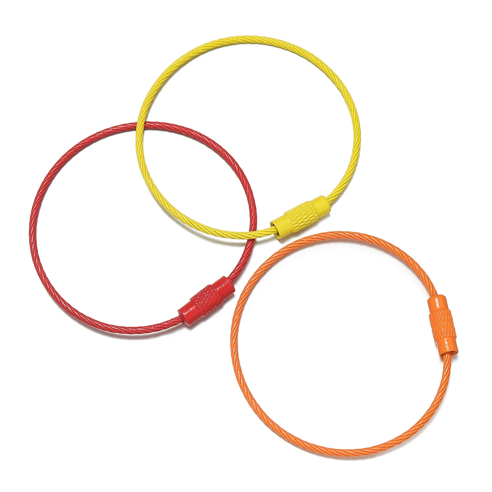 5/10 Stück 50mm Bunte Schlüsselanhänger Drahtseil-Schlaufen Outdoor Camping Gepäckanhänger Schlüsselring mit Schraubverschluss für DIY Schmuckherstellung – Detail 4