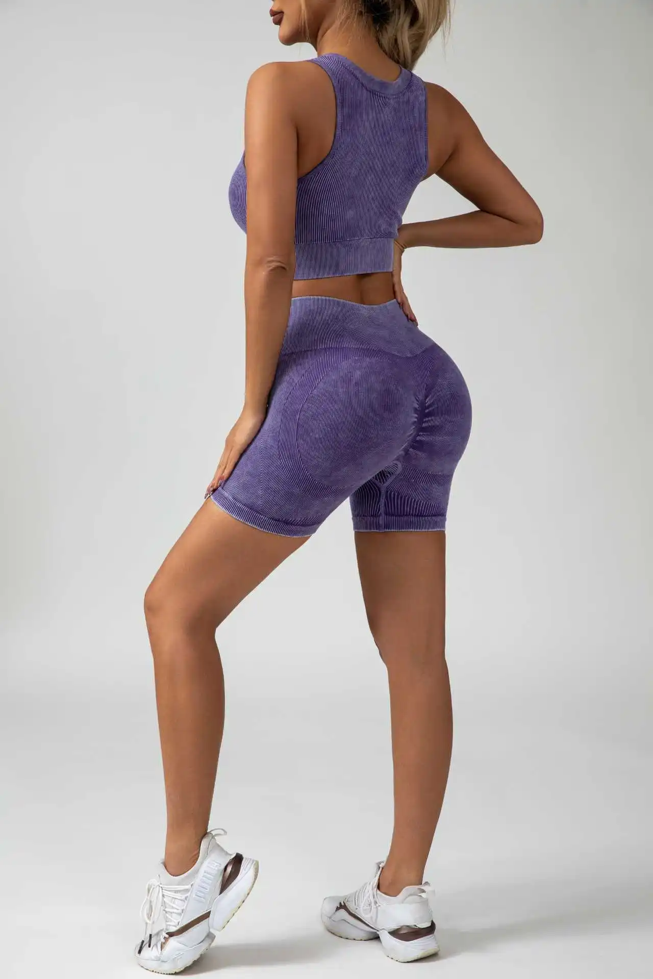 Yoga-Anzug-Shorts-Sets für Damen, Fitness, kurzärmelig, Schleifen, hohe Taille, Hüftheben, dreiteilige Hose, nahtloser Reißverschluss, Sportweste – Detail 21
