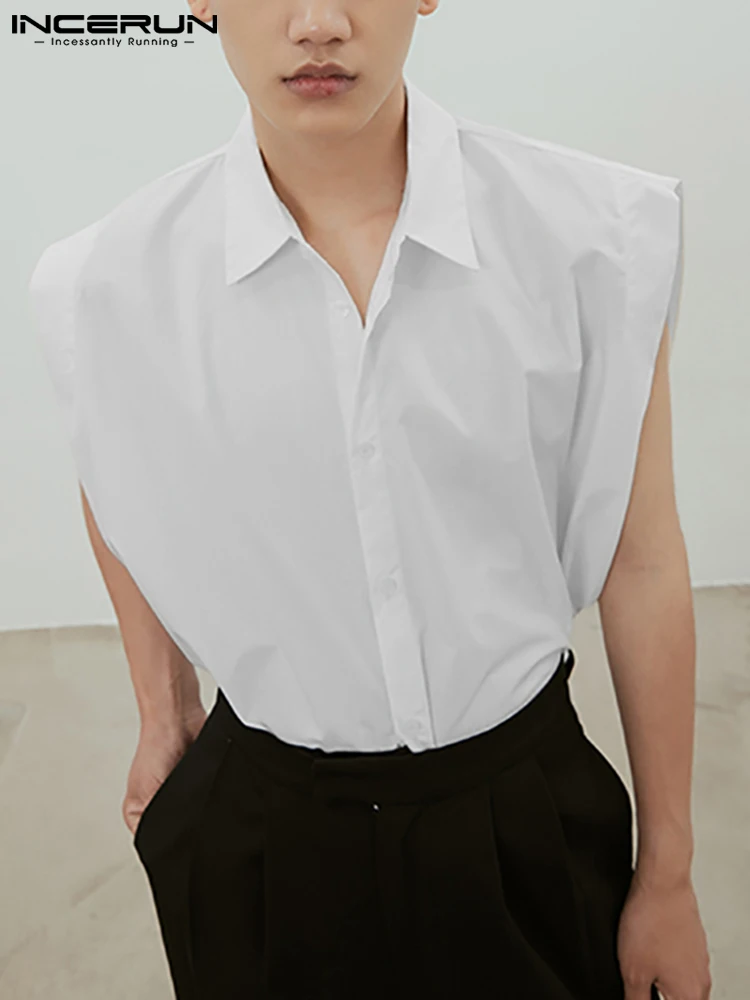 Korean Style Tops 2023 Handsome Well Fitting Men’s Solid Loose Button Blouse Fashion Casual Male Sleeveless Shirts S-5XL INCERUN