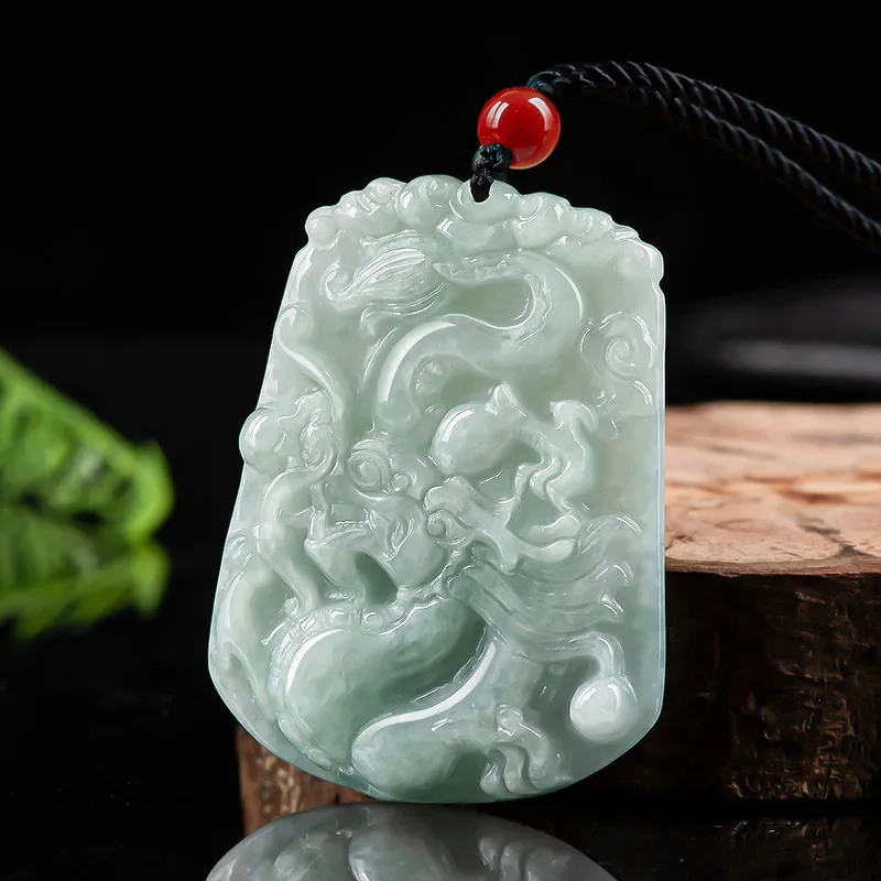 Natural Myanmar A Jade Dragon Brand Zodiac Dragon Pendant Ice Jade Collana Abbigliamento Etnico Da Uomo Anti Destiny Accessories