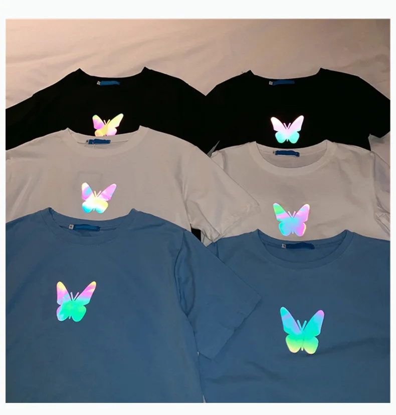 Butterfly Print Short Sleeve Tee Tops for Summer
