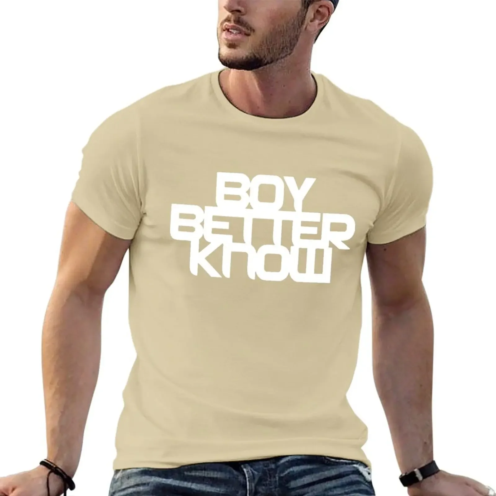 Boy Better Know Chest Placement White T-Shirt, Custom Design Your Own Oversized Graphic Tee, Men's Blouse T-Shirts Pack