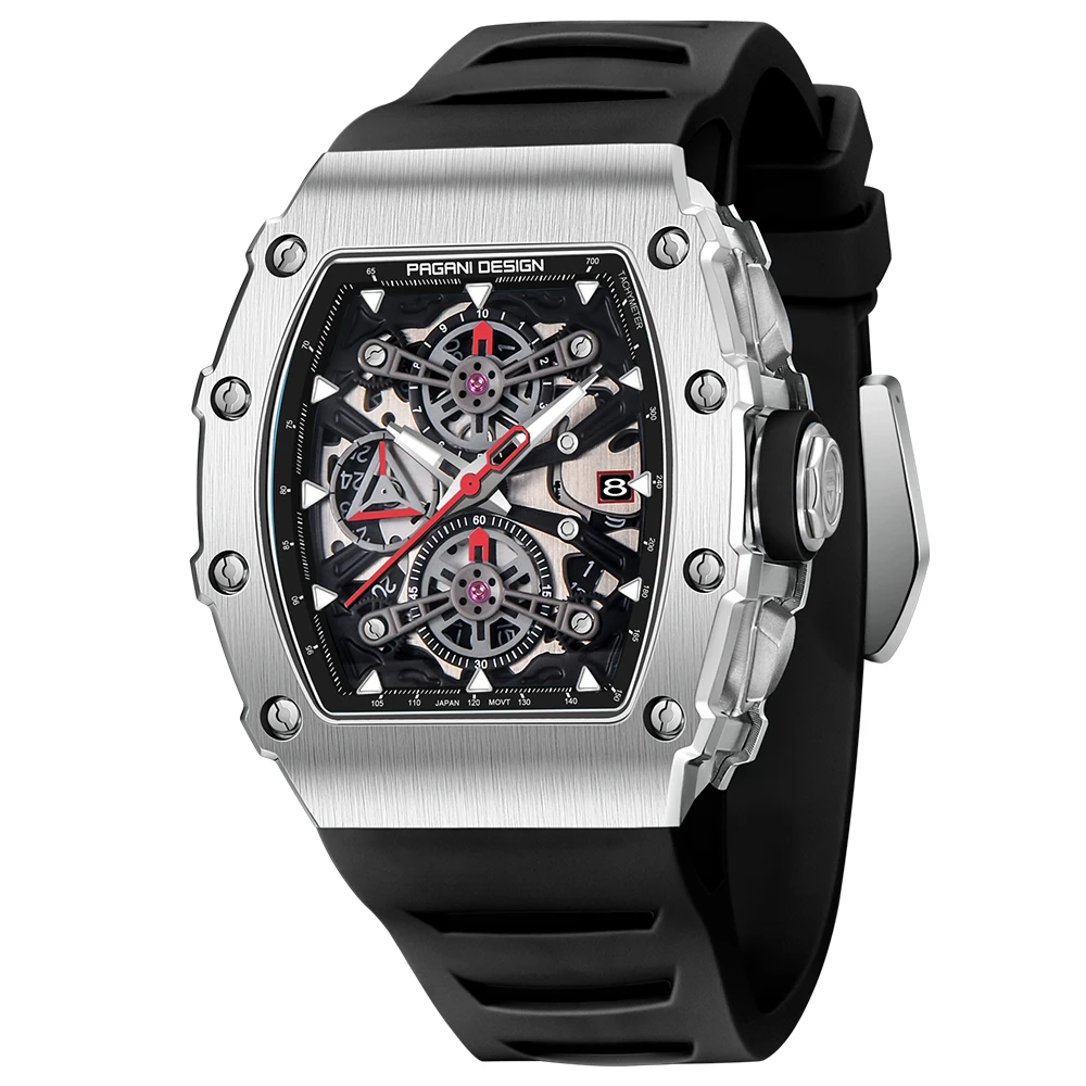 TSAR BOMBA Orologio Uomo Tonneau Lusso | Cristallo Zaffiro, Movimento Giapponese, Cinturino Silicone, 50M Impermeabile
