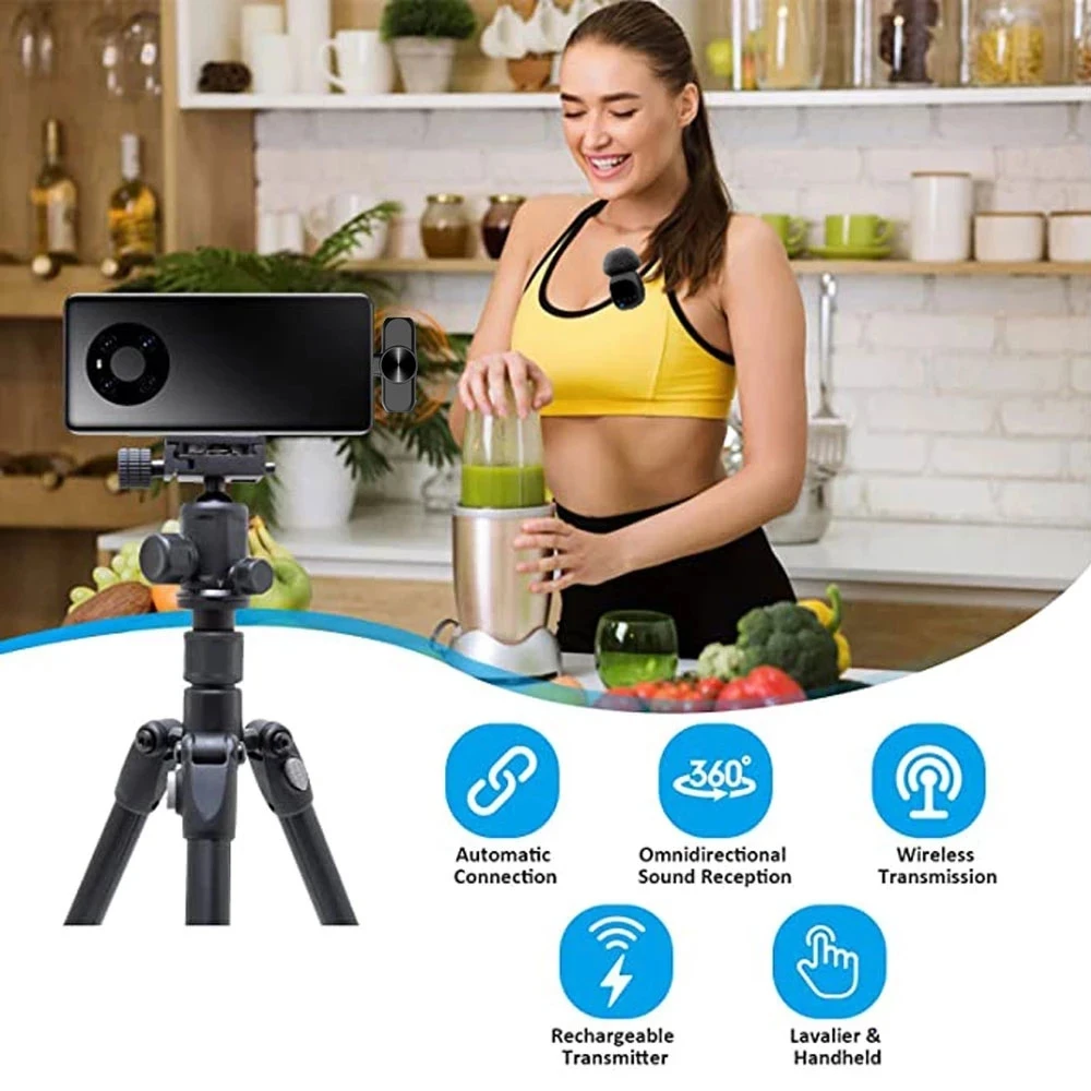 New R8 Wireless Lavalier Microphone Mic for Iphone Android Bluetooth Noise Reduction Recording Karaoke Live Radio Microphone