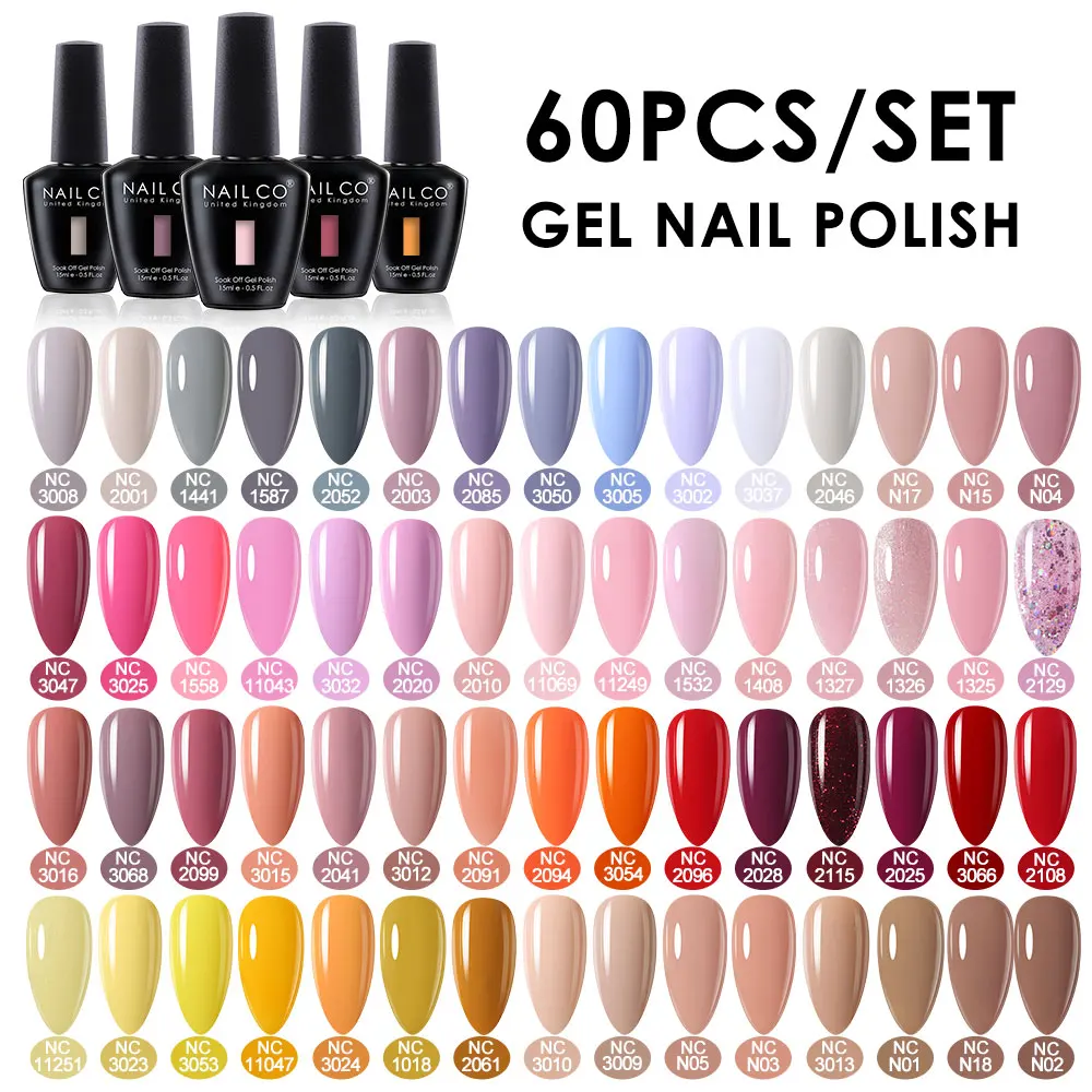 

NAILCO 60 Pcs Professionals Gel nail polish LED&UV Soak Off Nails Art Varnish 4 Seasons Semi-permanent Hybrid Lacquer Manicure