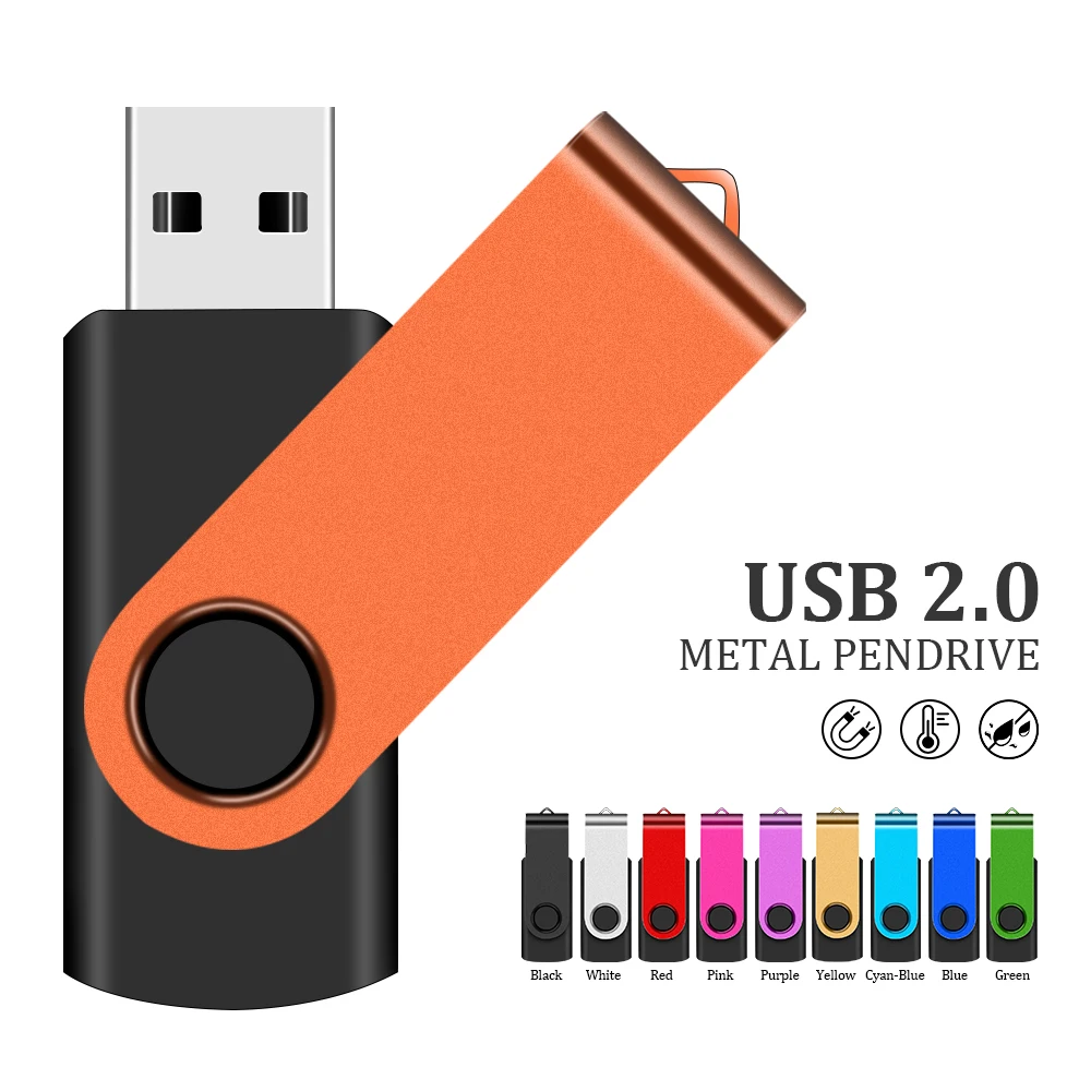 JASTER 실버 회전식 USB 플래시 드라이브 128GB 무료 맞춤형 로고 펜 드라이브 64GB 100% 실제 용량 메모리 스틱 32GB 비즈니스 선물
