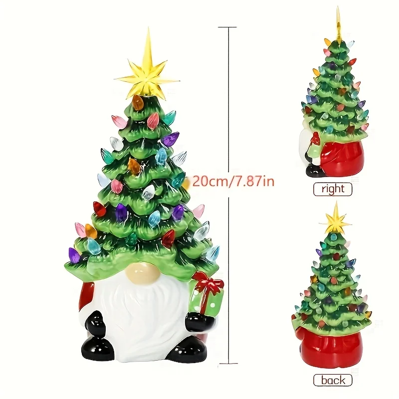 Charming Resin Gnome Christmas Tree with46Colorful light battery indoor and outdoor holiday decoration suitable for home kitchen