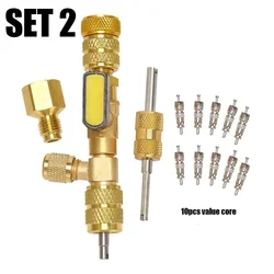 Universal Valve Core Remover and Installer Kit with Dual Port Sizes (Set 2)