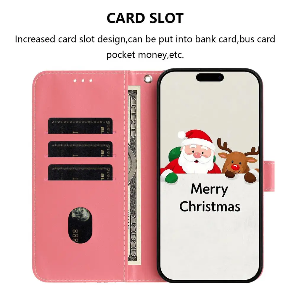 Elegant Christmas Flip Leather Phone Case – Festive Protection with Sleek Design