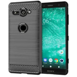 Shockproof Silicone Brushed Carbon Fiber Case - Durable Back Cover Coque s for Xperia XZ2 Compact (Grey)