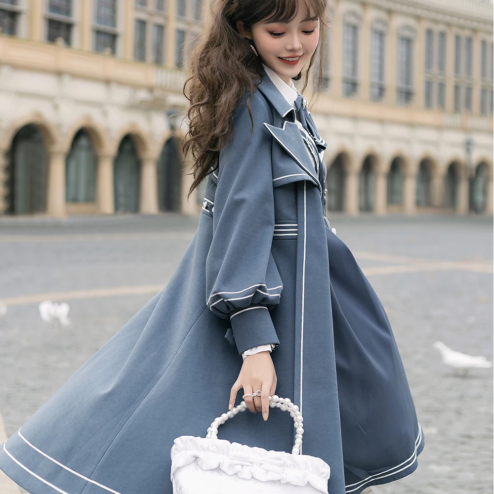 Melonshow Blue Lolita Dress Original Spring Lolita JSK and Lolita Long Coat Elegant Preppy Style Lolita Skirt Set Customizable