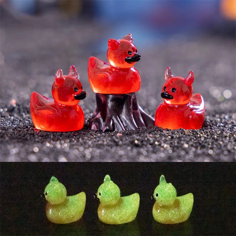 Mini Resin Halloween Devil Duck Luminous Ornament Micro Landscape DIY Crafts Car Home Glow-in-the-dark Decoration Gifts 3PCS/Bag ornament crafts miniature figurines resin ornaments miniature ornament resin crafts miniature duck figurines