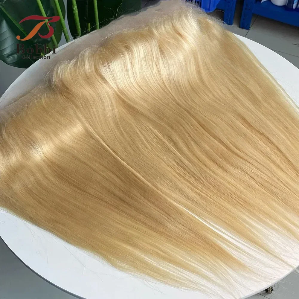 13x4 Lace Frontal Closure Straight 100% Human Hair Pre-Plucked Transparent Free Part #613 Blonde BOBBI