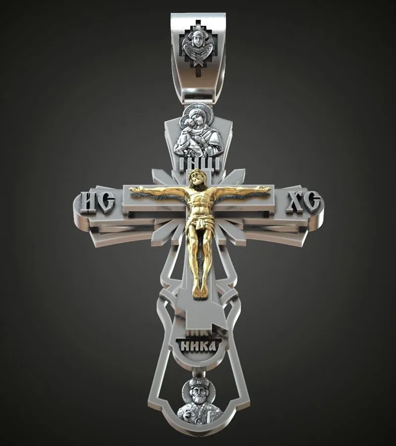 

25g Long Big Heavy Cross Orthodox White Gold Pendant For Men 925 SOLID STERLING Silver Pendant