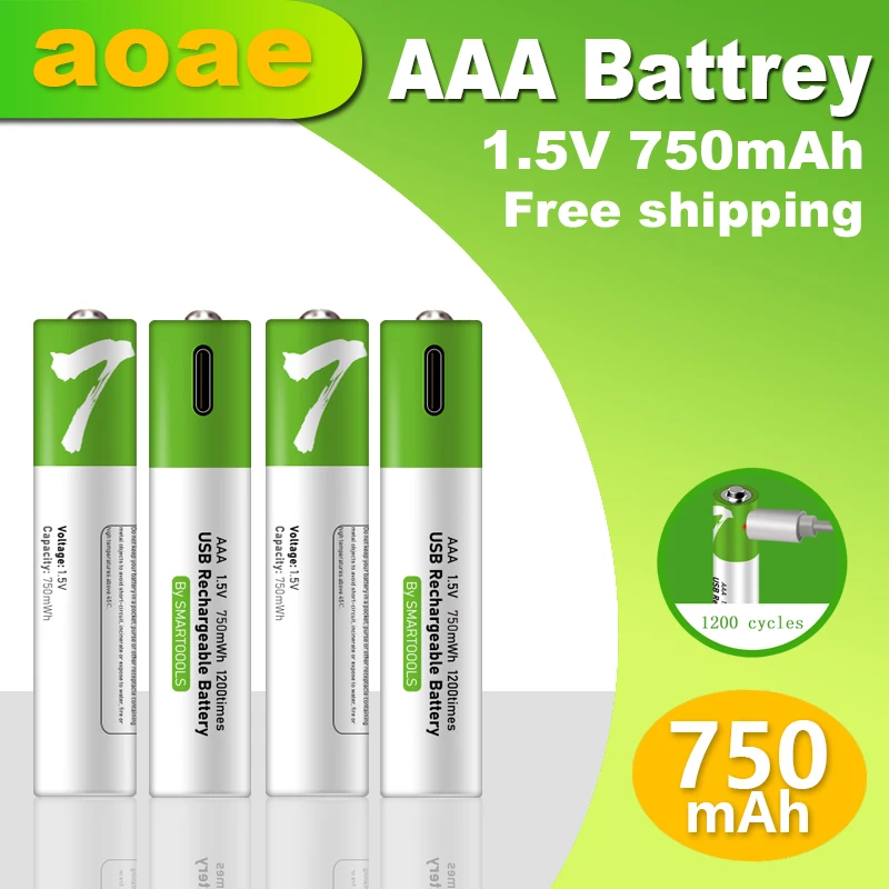 

AAA High capacity 1.5V AAA 750 mWh rechargeable USB lithium ion battery packet TYPE C Suitable for remote control mousetoy+cable