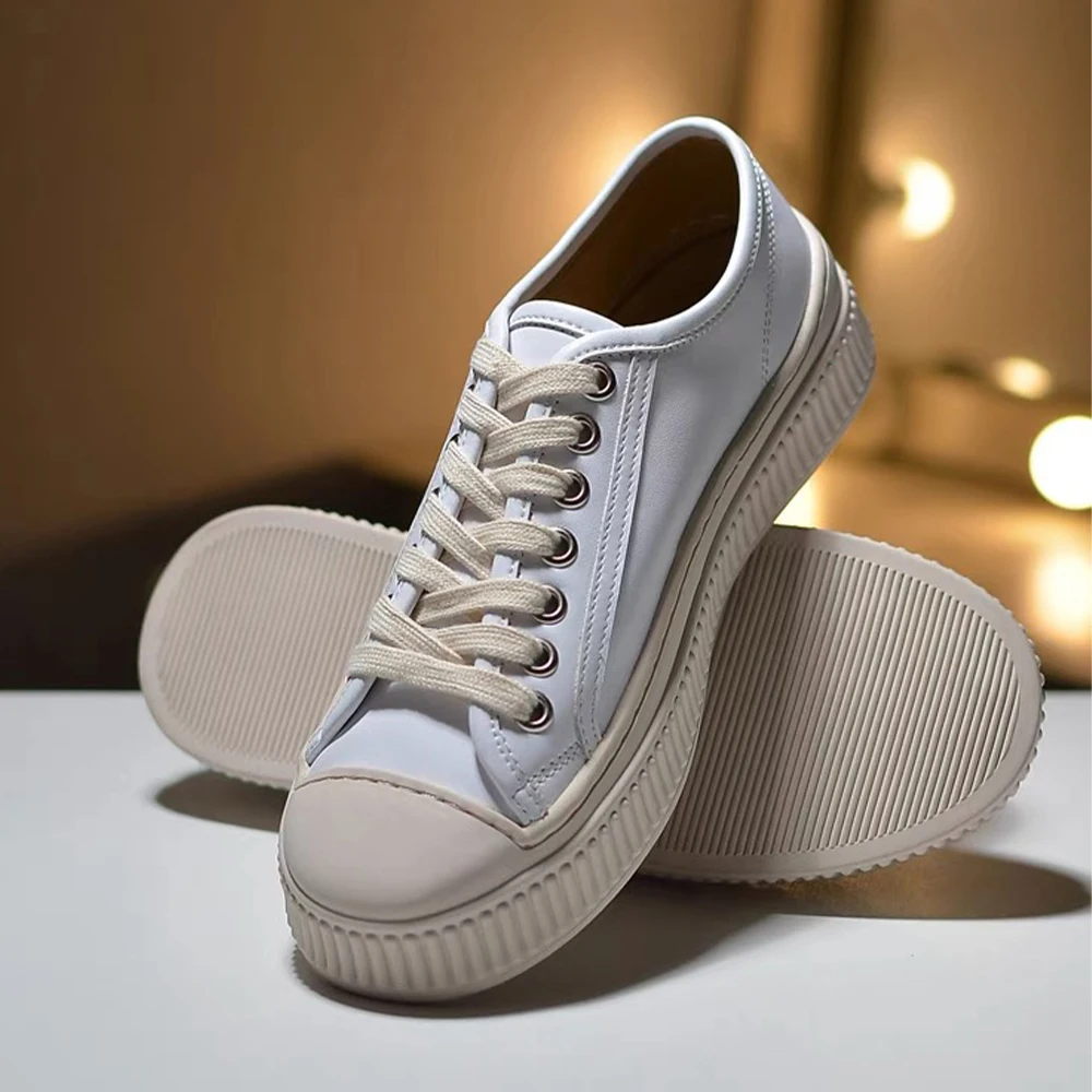 

Real Leather Luxury Design Women Shoes Lace-up Casual Flats White Flats High Quality Sport Shoes Female Simple Shoes Black