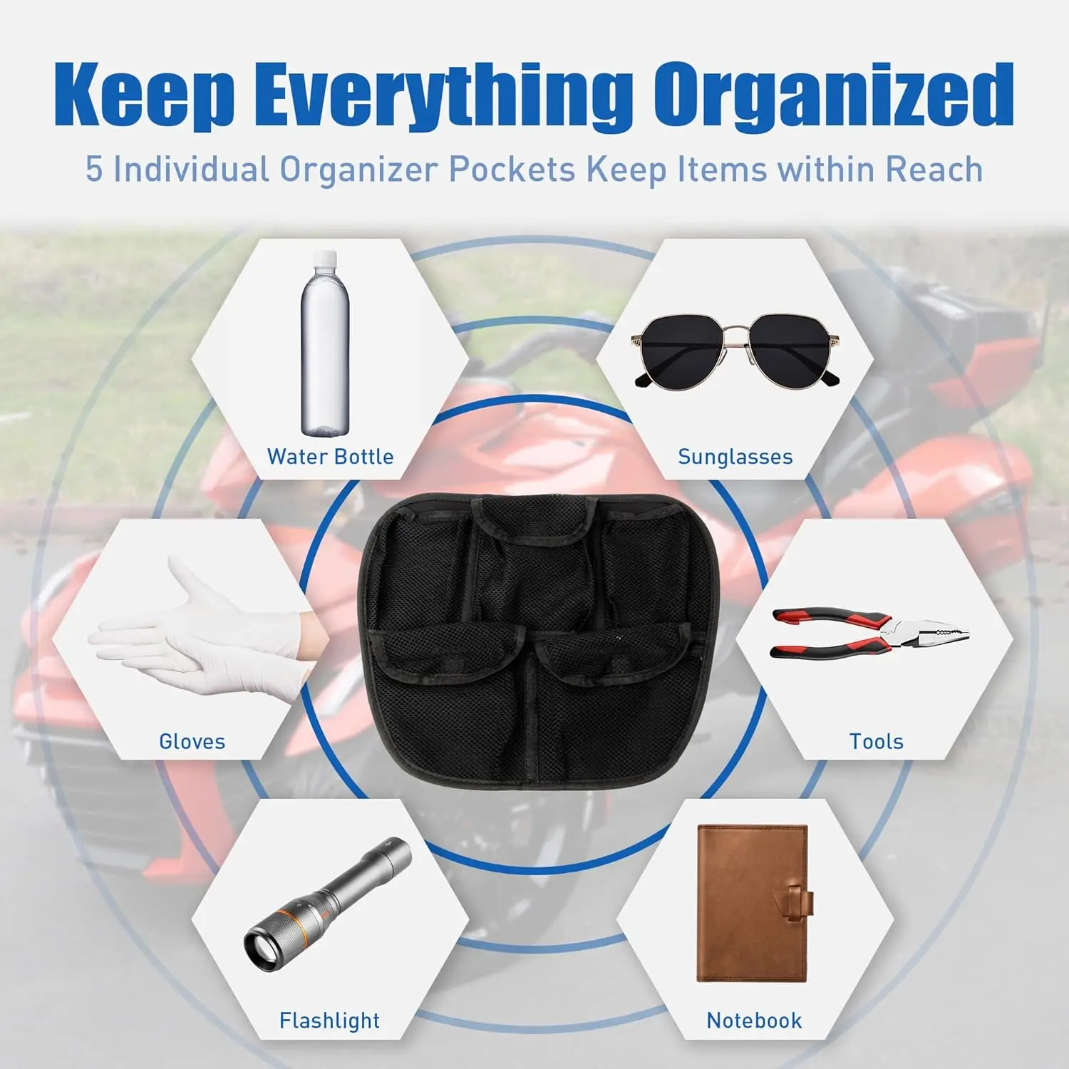 Front Trunk Lid Organizer Fit for Can Am Spyder F3 F3S F3T F3L 2015- Removable 5 Mesh Pocket Luggage Storage Bag (Black)